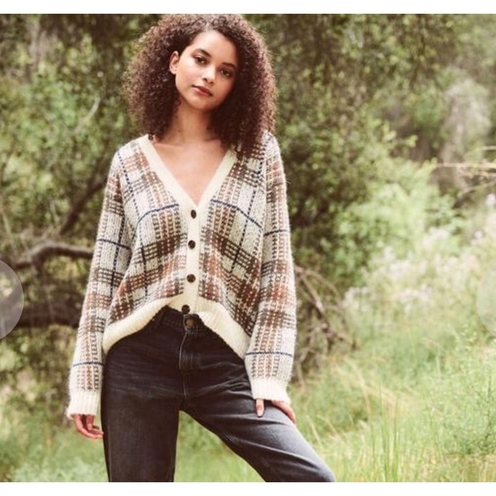 The Great. | Estate Reversible Cardigan 3/Large Toasted Plaid Alpaca Wool Blend